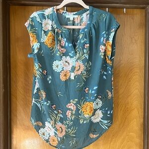 Fun 2 Fun Teal Floral Blouse